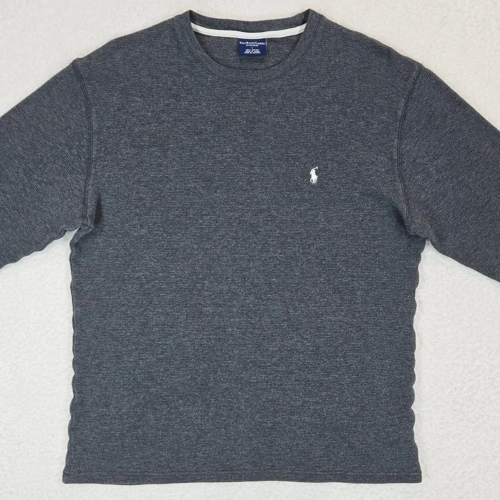 Polo Ralph Lauren Thermal Shirt Men Large Gray Waffle Knit Long Sleeve Sleepwear